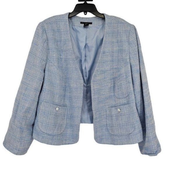 Apostrophe Blue Tweed Open Front Jacket - Picture 1 of 10